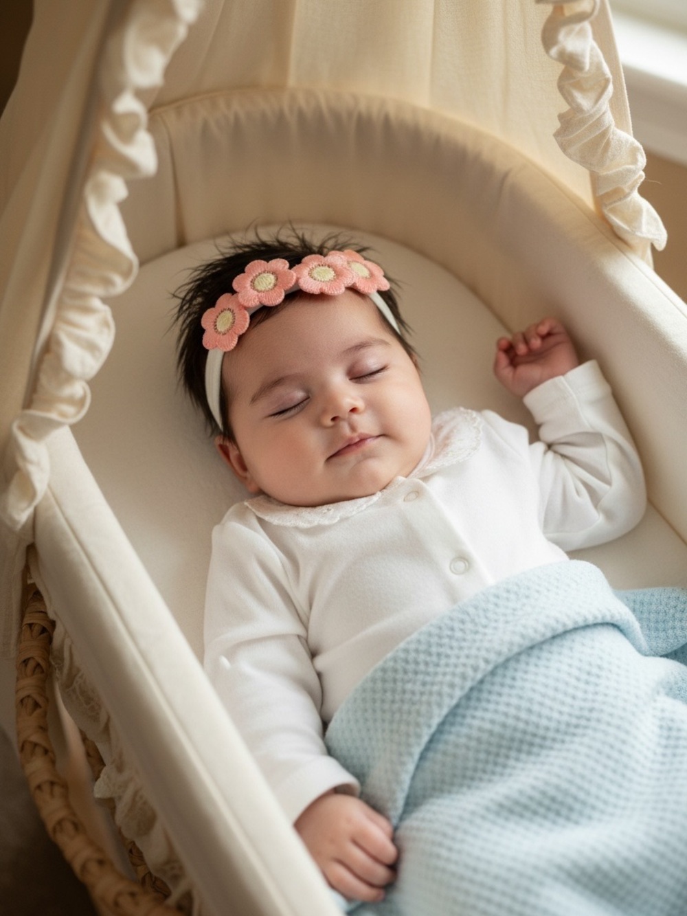 Baby Floral Headband - embroidered Pink Flowers